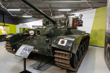 Bovington. Dorset. Birleşik Krallık. 8 Ağustos 2023. Dünya Savaşı 'ndan kalma bir kuyruklu yıldız tankı Dorset' teki Tank Müzesi 'nde sergileniyor.