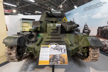 Bovington. Dorset. Birleşik Krallık. 8 Ağustos 2023. Dorset 'teki Tank Müzesi' nde bir A9 kruvazör tankı sergileniyor.