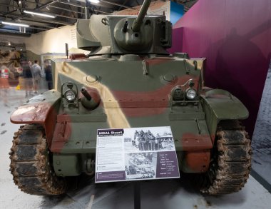 Bovington. Dorset. Birleşik Krallık. 8 Ağustos 2023. Dorset 'teki Tank Müzesi' nde M5A1 Stuart tankı sergileniyor.