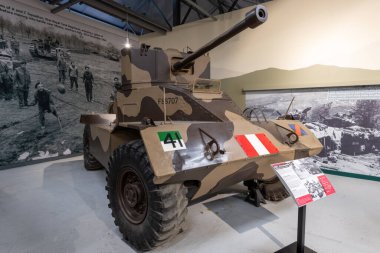 Bovington. Dorset. Birleşik Krallık. 8 Ağustos 2023. Dorset 'teki Tank Müzesi' nde bir zırhlı araç sergileniyor.