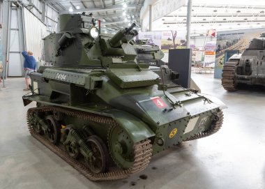 Bovington. Dorset. Birleşik Krallık. 8 Ağustos 2023.A Vickers Light Tank 6, İkinci Dünya Savaşı 'ndan kalma.