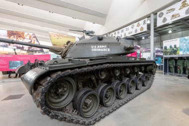 Bovington. Dorset. Birleşik Krallık. 8 Ağustos 2023. Dorset 'teki Tank Müzesi' nde bir M48 Patton tankı sergileniyor.