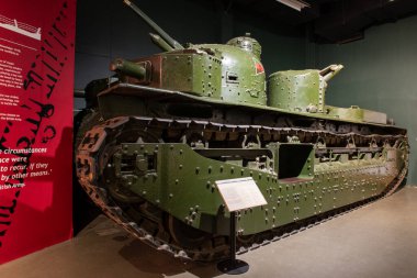 Bovington. Dorset. Birleşik Krallık. 25 Şubat 2024. Tek Vickers A1E1 prototip tankı Dorset 'teki Tank Müzesi' nde sergileniyor.