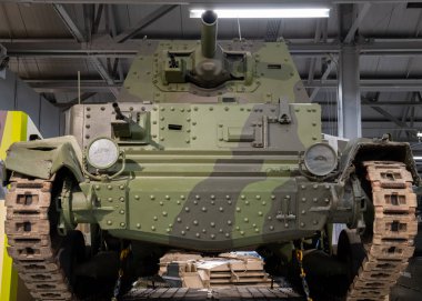 Bovington. Dorset. Birleşik Krallık. 25 Şubat 2024. Dorset 'teki Tank Müzesi' nde bir A10 kruvazör tankı sergileniyor.