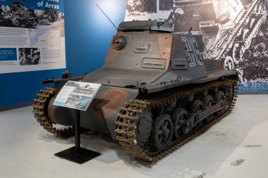 Bovington. Dorset. Birleşik Krallık. 25 Şubat 2024. Dünya Savaşı 'ndan kalma Panzer 1 komuta tankı Dorset' teki Tank Müzesi 'nde sergileniyor.