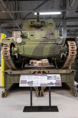 Bovington. Dorset. Birleşik Krallık. 25 Şubat 2024. Dorset 'teki Tank Müzesi' nde bir A10 kruvazör tankı sergileniyor.