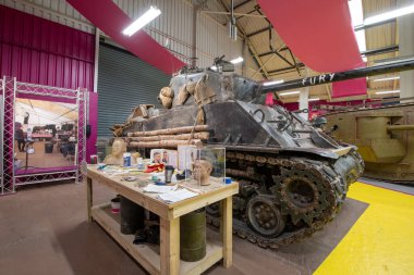 Bovington.Dorset.United Kingdom.February 25th 2024.The Sherman M4A2 tank from the film (Fury) is on show at The Tank Museum in Dorset clipart