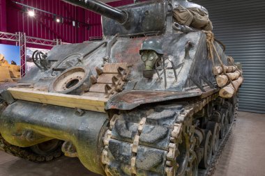 Bovington.Dorset.United Kingdom.February 25th 2024.The Sherman M4A2 tank from the film (Fury) is on show at The Tank Museum in Dorset clipart