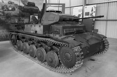 Bovington. Dorset. Birleşik Krallık. 8 Ağustos 2023. İkinci Dünya Savaşı 'ndan kalma Alman Panzer 2 tankı Dorset' teki Tank Müzesi 'nde sergileniyor.