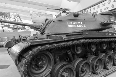 Bovington. Dorset. Birleşik Krallık. 8 Ağustos 2023. Dorset 'teki Tank Müzesi' nde bir M48 Patton tankı sergileniyor.