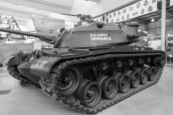 Bovington. Dorset. Birleşik Krallık. 8 Ağustos 2023. Dorset 'teki Tank Müzesi' nde bir M48 Patton tankı sergileniyor.