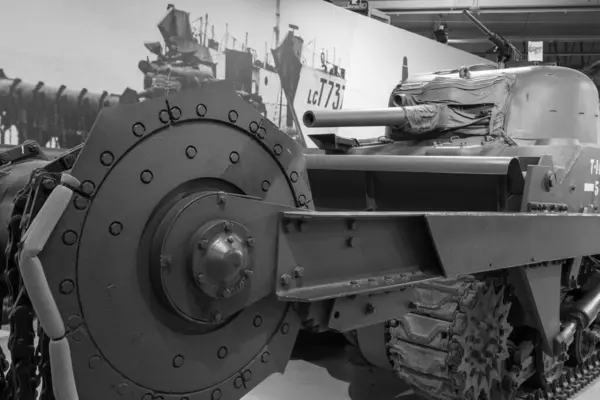 stock image Bovington.Dorset.United Kingdom.August 8th 2023.A Sherman Crab flail tank is on show at the Tank Museum in Dorset
