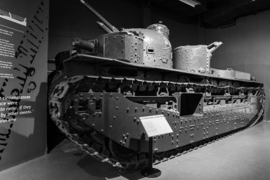 Bovington. Dorset. Birleşik Krallık. 25 Şubat 2024. Tek Vickers A1E1 prototip tankı Dorset 'teki Tank Müzesi' nde sergileniyor.