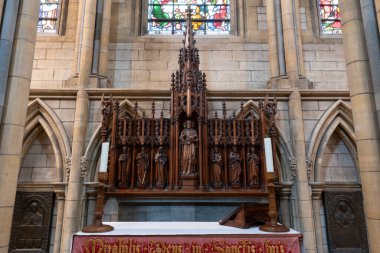 Truro.cornwall. Birleşik Krallık. 8. 2024. Cornwall 'daki Truro Katedrali' nin içindeki ahşap oymaların fotoğrafı.