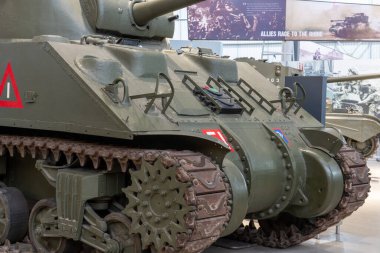 Bovington.Dorset.United Kingdom.February 25th 2024.A Sherman Firefly tank from world war two is on show at the Tank Museum in Dorset clipart