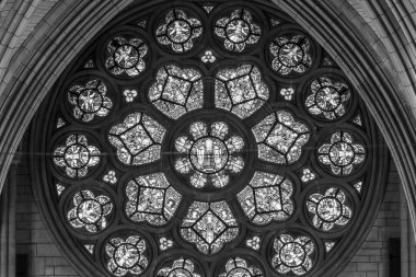 Truro.cornwall. Birleşik Krallık. Cornwall 'daki Truro Katedrali' nin batı gül penceresinin 8. 2024 görüntüsü.