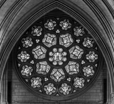 Truro.cornwall.United Kingdom.April 8th 2024.View of the west rose window inside Truro cathedral in Cornwall clipart