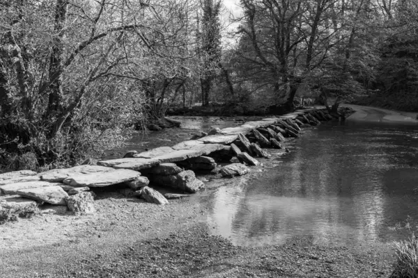 stock image Photograph of the clapper  bridge at Tarr steps in Exmoor national Park