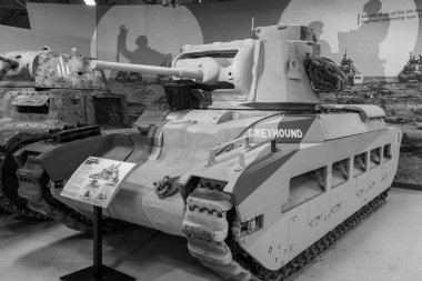 Bovington. Dorset. Birleşik Krallık. 25 Şubat 2024. İkinci Dünya Savaşı 'ndan kalma Matilda 2 piyade tankı Dorset' teki Tank Müzesi 'nde sergileniyor.
