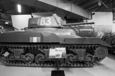 Bovington. Dorset. Birleşik Krallık. 25 Şubat 2024.A Ram 2 kruvazör tankı Dorset 'teki Tank Müzesi' nde sergileniyor.