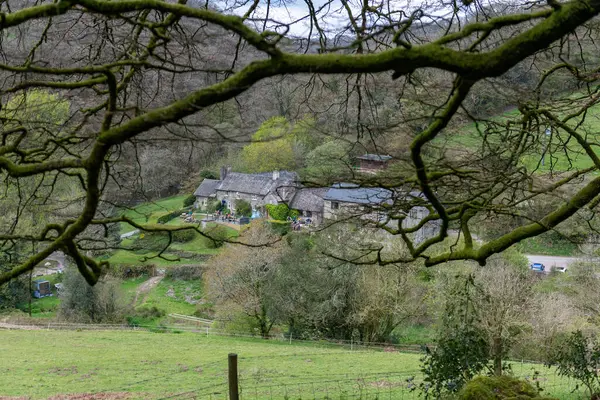 Stock image Tarr Steps.Somerset.United Kingdom.April 28th 2024.Photo of the Tarr Farm Inn at Tarr Steps in Exmoor National Park