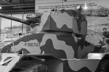 Bovington. Dorset. Birleşik Krallık. 22 Şubat 2024. Dorset 'teki Tank Müzesi' nde bir zırhlı araç sergileniyor.