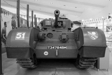 Bovington.Dorset.United Kingdom.February 25th 2024.A Churchill Mark 7 Crocodile tank that was the last Churchill tank ever built is on show at the Tank Museum in Dorset clipart