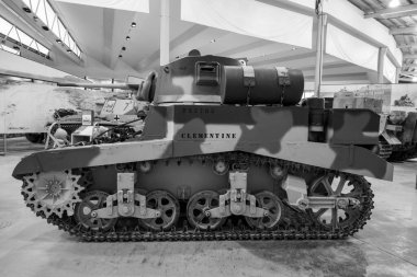 Bovington. Dorset. Birleşik Krallık. 25 Şubat 2024 M3A1 Stuart 4 tankı Dorset 'teki Tank Müzesi' nde sergileniyor.