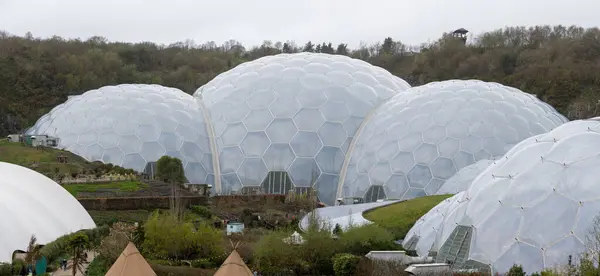 stock image Saint Blazey.Cornwall.United Kingdom.April 5th 2024.Panoramic photo of the biomes at the Eden Project in Cornwall