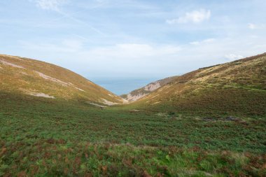 Kuzey Devon sahilindeki Foreland Point 'teki Güney Batı Sahil Yolu' nun manzara fotoğrafı.