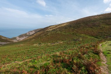 Kuzey Devon sahilindeki Foreland Point 'teki Güney Batı Sahil Yolu' nun manzara fotoğrafı.