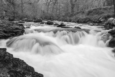 Doğu Lyn nehri üzerinde Exmoor Ulusal Parkı 'ndaki Watersmeet' te uzun süre bir şelale görüldü.