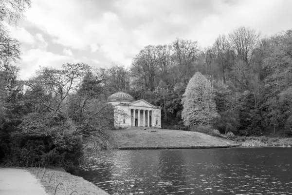 stock image Black and white photo of the Pantheon at at Stourhead gardens in Wiltshire