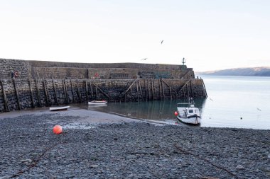 Clovelly. Devon. Birleşik Krallık. 19 Ocak 2024. Clovelly, Kuzey Devon sahilindeki rıhtımın fotoğrafı.