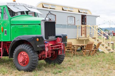 Haselbury Plucknet.Somerset.United Kingdom.August 17th 2024.A Scammell Mountaineer from 1960 is on show at a Yesterdays Farming event clipart