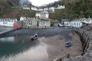 Clovelly.Devon.United Kingdom.January 19th 2024.View from the quay of Clovelly village on the north Devon coast clipart