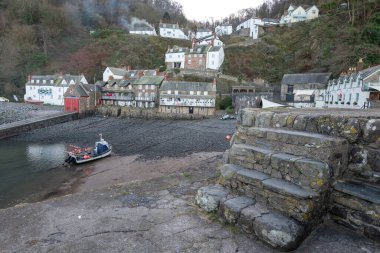 Clovelly. Devon. Birleşik Krallık. 19 Ocak 2024 Kuzey Devon kıyısındaki Clovelly Köyü 'nden.