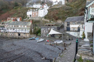Clovelly. Devon. Birleşik Krallık. 19 Ocak 2024 Kuzey Devon kıyısındaki Clovelly Köyü 'nden.