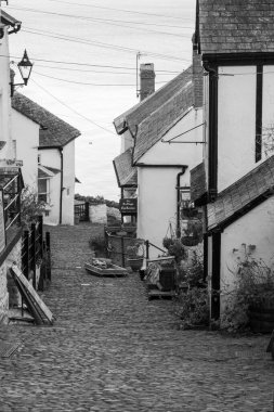 Clovelly. Devon. Birleşik Krallık. 19 Ocak 2024. Clovelly Köyü 'ndeki kaldırımlı caddenin fotoğrafı.