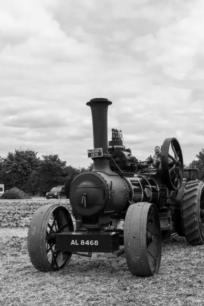 Haselbury Plucknet. Somerset. Birleşik Krallık. 17 Ağustos 2024. Margaret adında bir Fowler saban makinası, dünün çiftçilik etkinliğinde saban sürüyor.