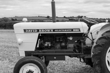 Haselbury Plucknet. Somerset. Birleşik Krallık. 17 Ağustos 2024.A restore edilmiş David Brown selektamatik 990 Dünden kalma bir çiftçilik etkinliğinde sergileniyor.