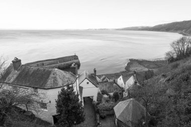 Clovelly. Devon. Birleşik Krallık. 19 Ocak 2024. Clovelly, Kuzey Devon sahilindeki rıhtımın fotoğrafı.
