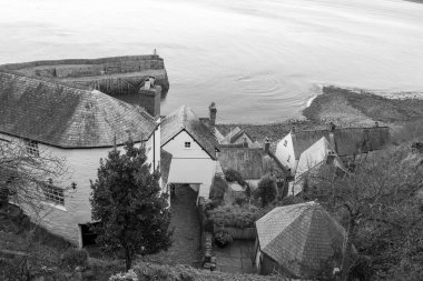 Clovelly. Devon. Birleşik Krallık. 19 Ocak 2024. Clovelly, Kuzey Devon sahilindeki rıhtımın fotoğrafı.