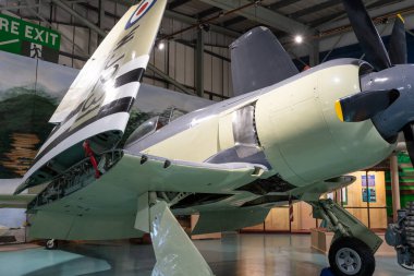 Yeovilton. Somerset. Birleşik Krallık. 18 Ocak 2025. Bir Hawker Sea Fury savaş uçağı Somerset 'teki Fleet Air Arm Museum' da sergileniyor.