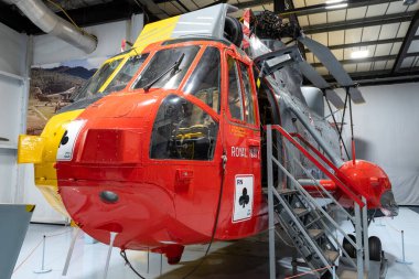 Yeovilton. Somerset. Birleşik Krallık. 18 Ocak 2025. Falkland Savaşı 'ndan kalma Westland Denizi Kralı XV 663 Somerset' teki Filo Hava Silahları Müzesi 'nde sergileniyor.