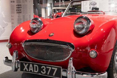 Sparkford. Somerset. Birleşik Krallık. 12 Ocak 2025. Somerset 'teki Haynes Motor Müzesi' nde bir Austin Healey Sprite sergileniyor.