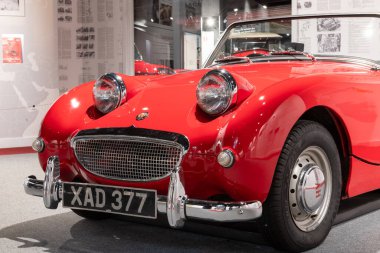 Sparkford. Somerset. Birleşik Krallık. 12 Ocak 2025. Somerset 'teki Haynes Motor Müzesi' nde bir Austin Healey Sprite sergileniyor.