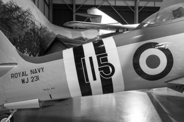 Yeovilton. Somerset. Birleşik Krallık. 18 Ocak 2025. Bir Hawker Sea Fury savaş uçağı Somerset 'teki Fleet Air Arm Museum' da sergileniyor.