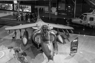 Yeovilton. Somerset. Birleşik Krallık. 23 Ekim 2022. Bae Harrier savaş uçağı Somerset 'teki Fleet Air Arm Museum' da sergileniyor.