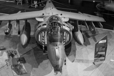 Yeovilton. Somerset. Birleşik Krallık. 23 Ekim 2022. Bae Harrier savaş uçağı Somerset 'teki Fleet Air Arm Museum' da sergileniyor.